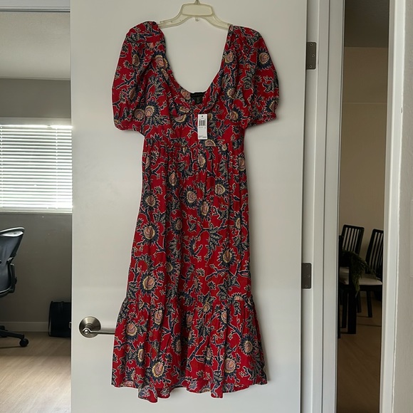 NWT House of Harlow 1960 Women’s Red Floral Midi Knot Tie Dress size S - Picture 1 of 4